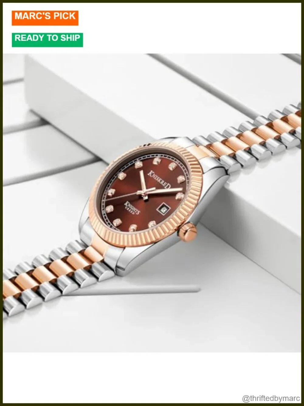 Men's Dress Watch with Solid Stainless Steel Band & Calendar, Water Resistant